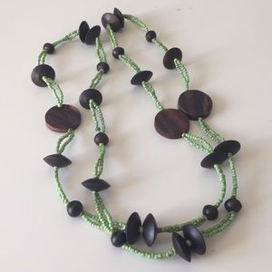 Hawaiian Green Bead & Wood Necklace